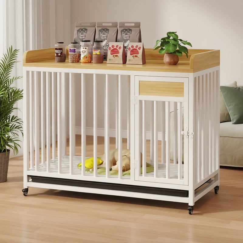 Pet furniture in a warm wood-toned interior
